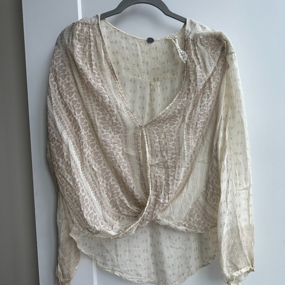 Free People Sheer Neutral Scoop Blouse